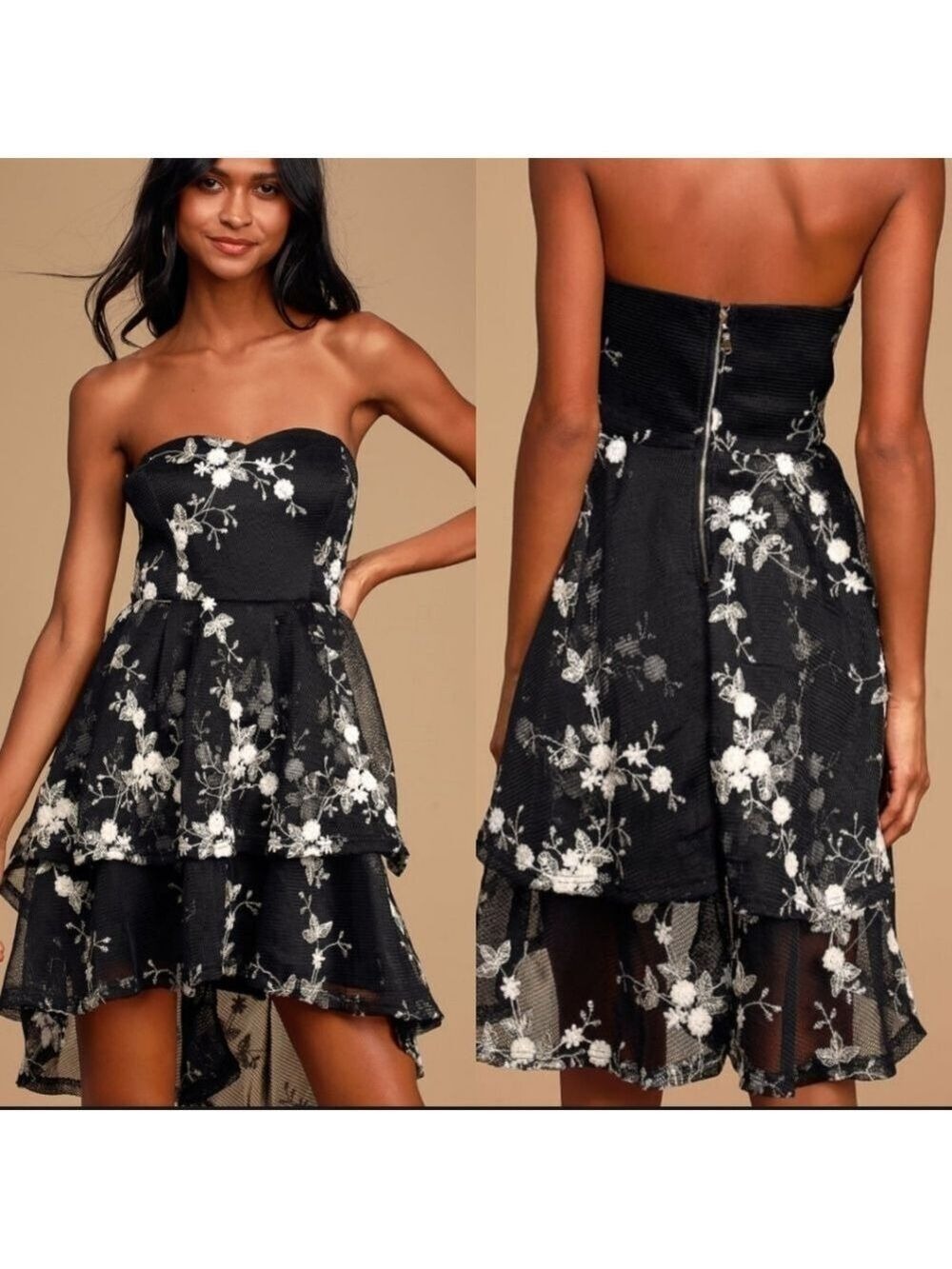 Lulus How Sweet Black Embroidered Strapless High-Low Dress